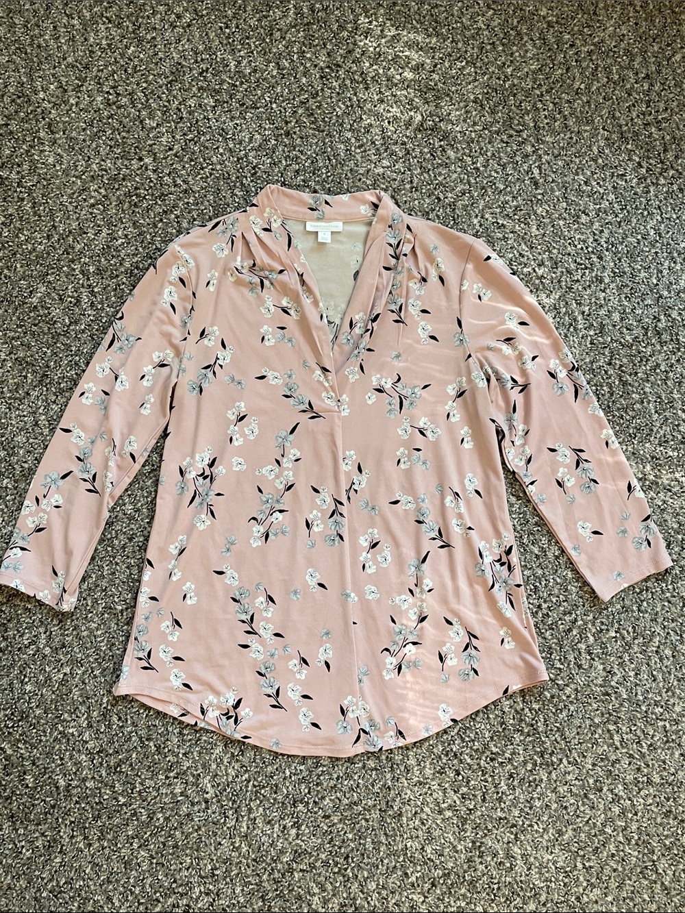 Charter Club Dusty Rose Floral V-Neck Blouse